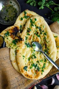 Fluffy Garlic and Coriander Indian Naan (Eggless)