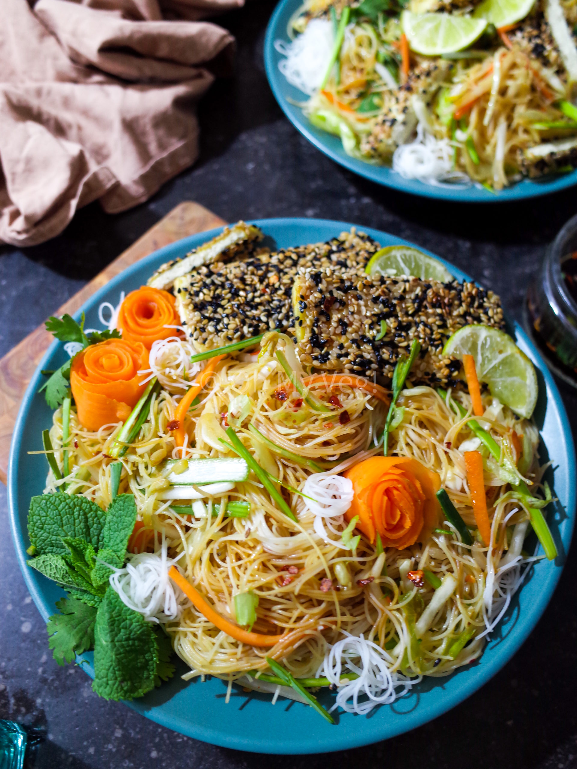 Vegan Noodle Salad & Sesame Crusted Tofu (Gluten Free)