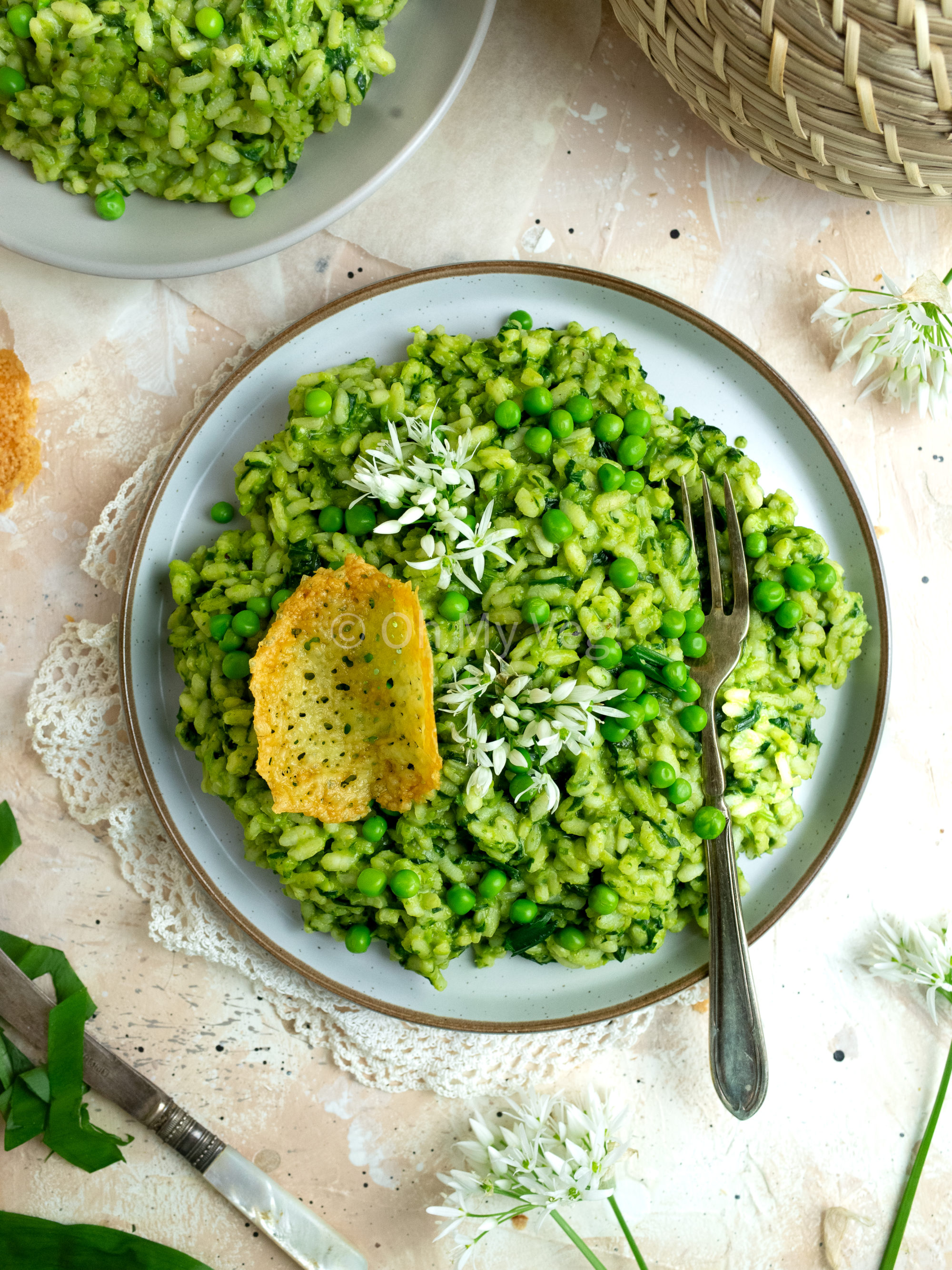 Pea and Wild Garlic Risotto with Cheddar Tuile
