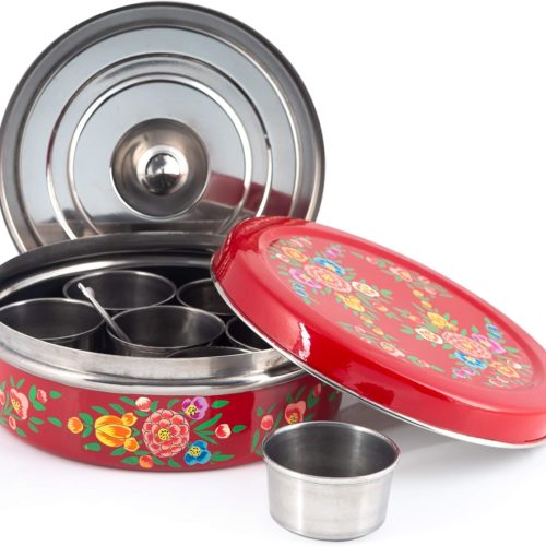 Kashmiri handpainted red spice dabba.