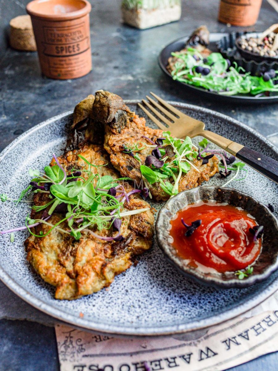 Filipino aubergine omelette with banana ketchup.