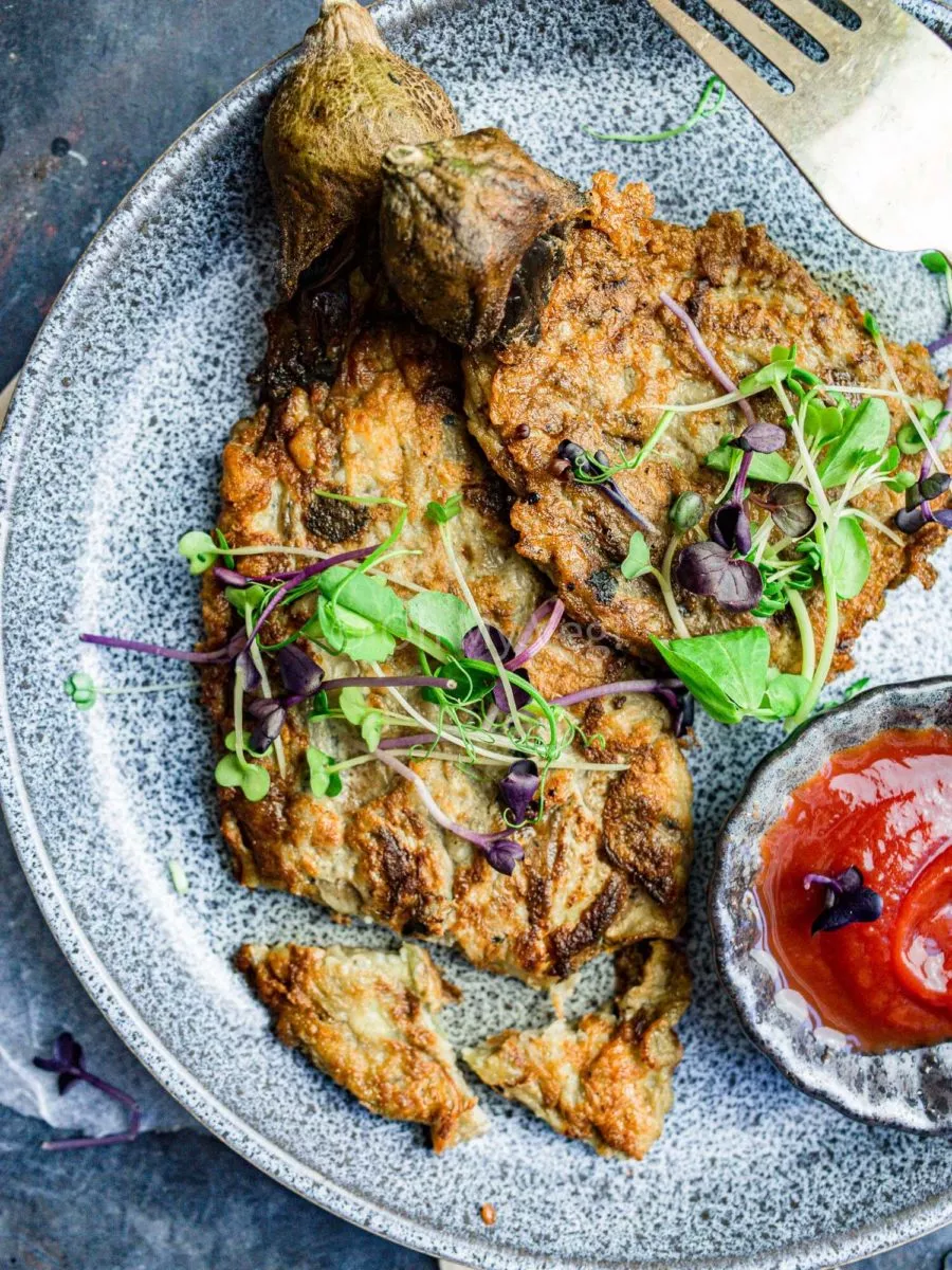 Filipino tortang talong with banana ketchup.