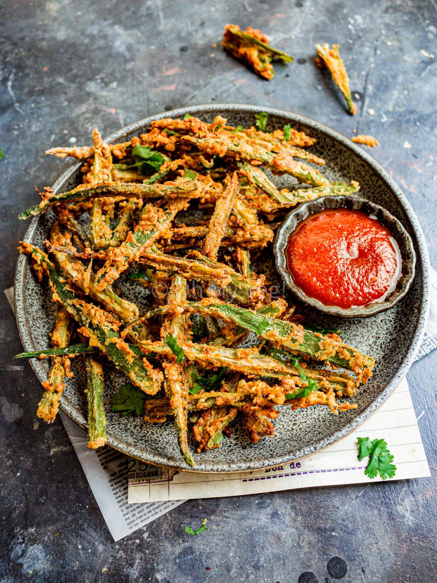 Indian kurkuri bhindi on a plate.