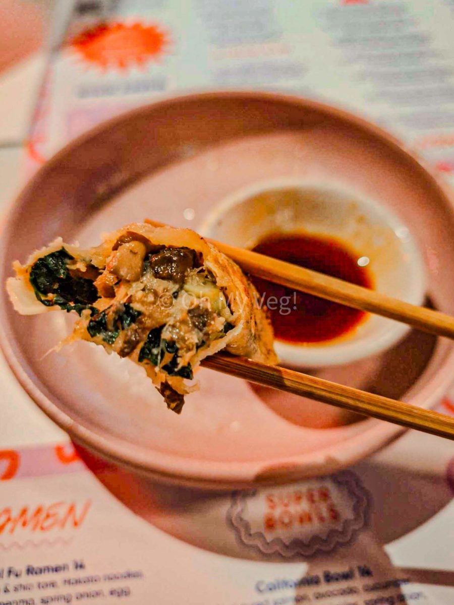 Inside kale and shiitake gyoza