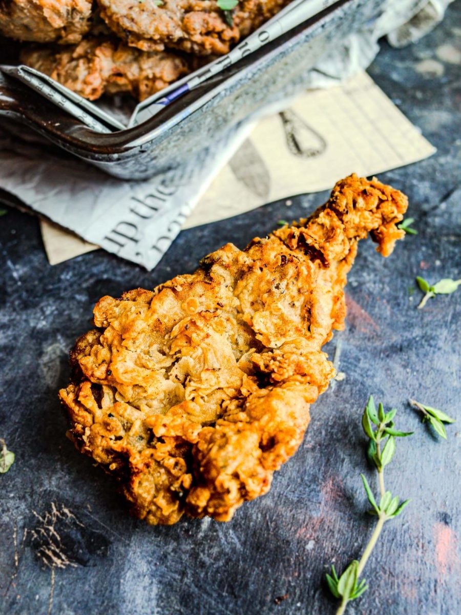 Vegan crispy fried chicken close up. 