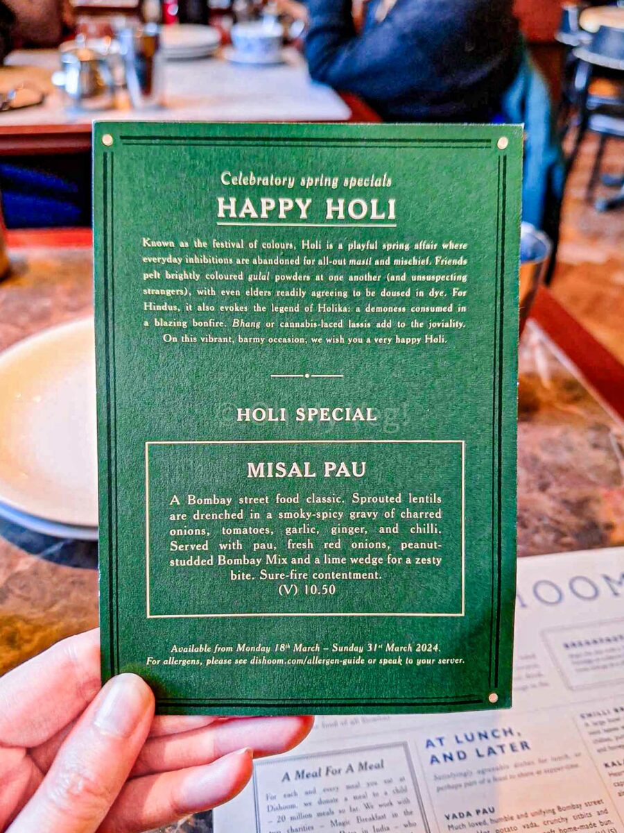 Holi special menu at Dishoom Manchester. 