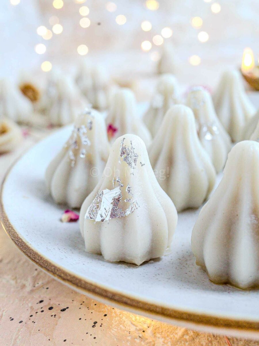 Ukadiche modak with silver leaf. 