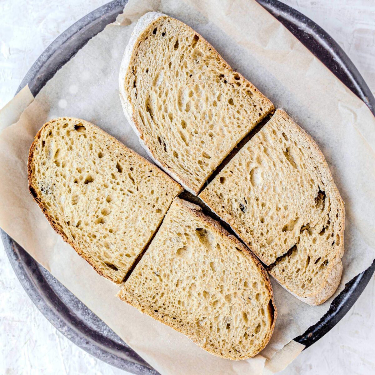 Bread on a baking tray.