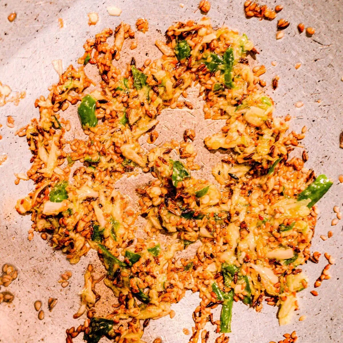 Green chilli and garlic frying.