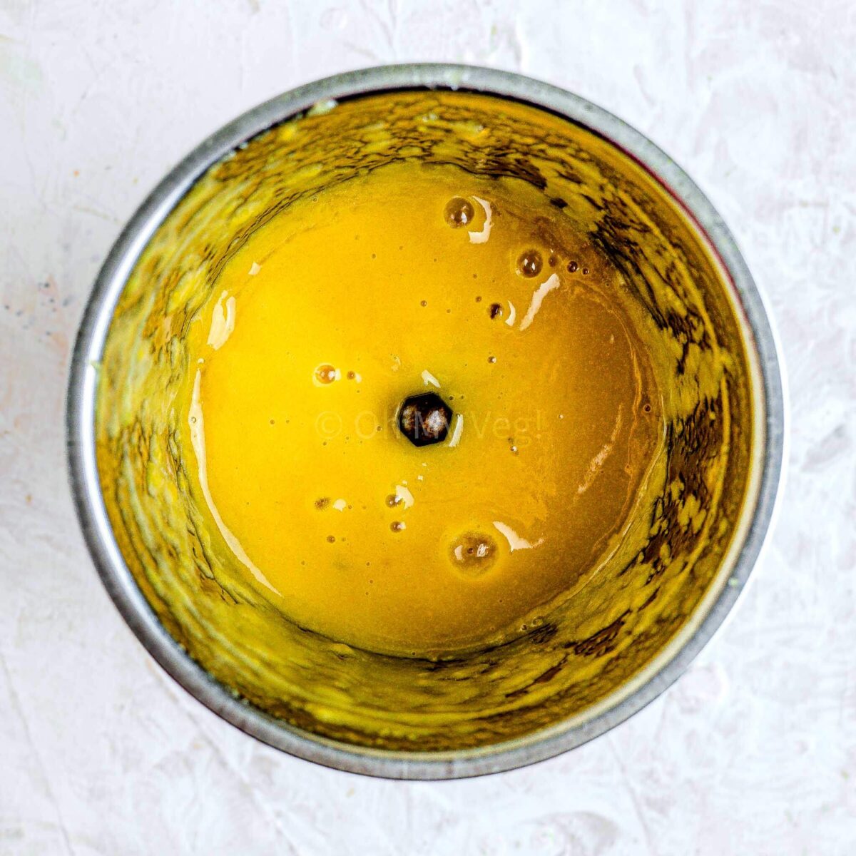 Blended peach puree.