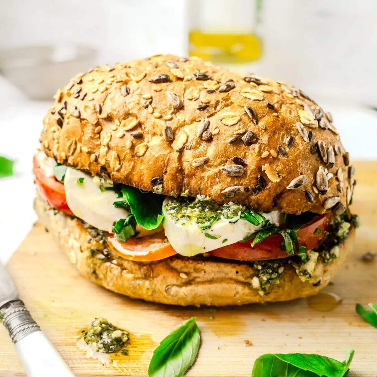 Pesto caprese sandwich.