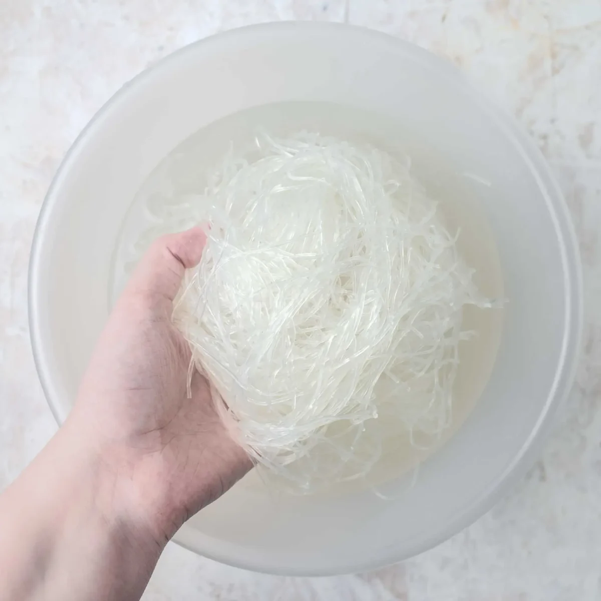Soaked glass noodles.