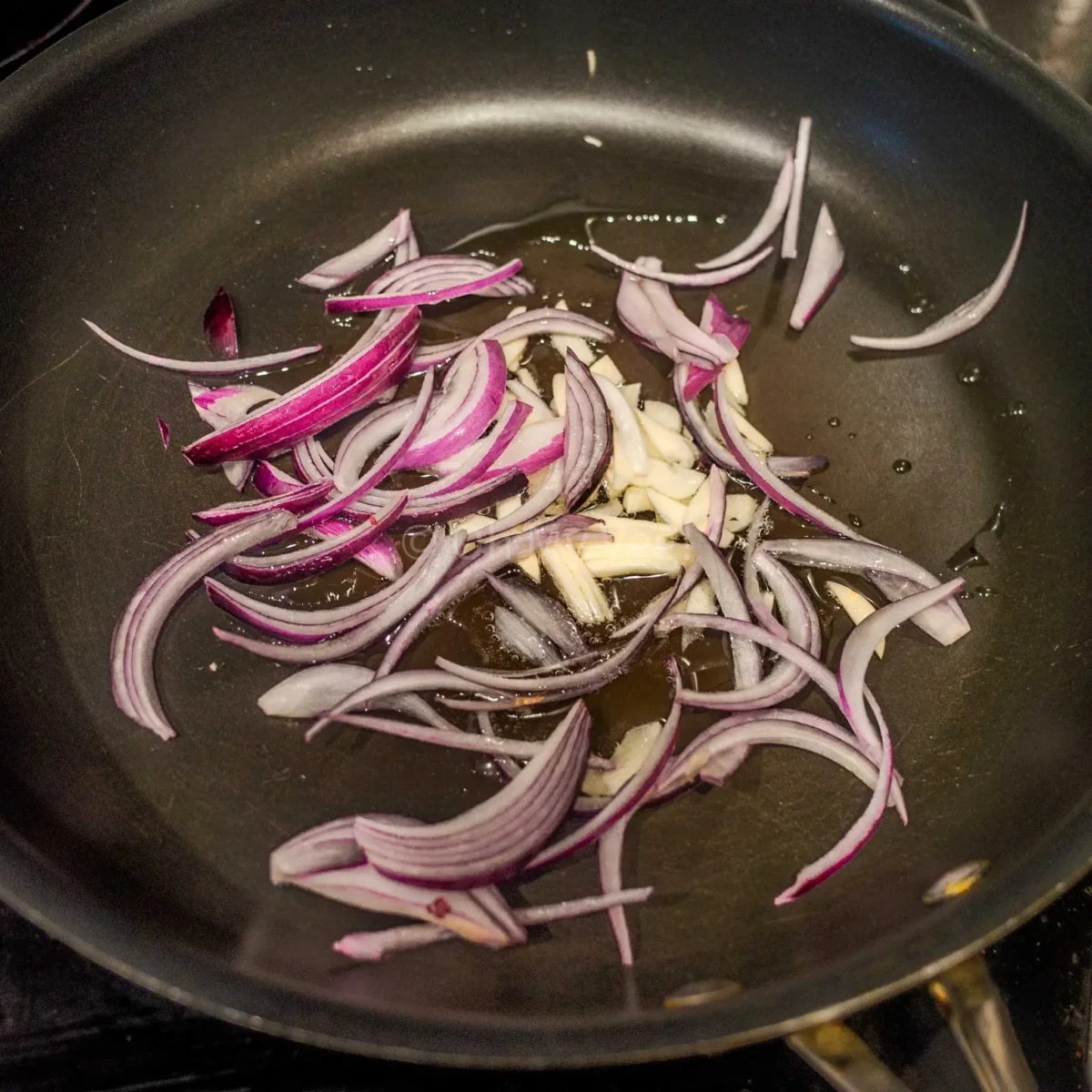 Stir-frying garlic and onion.
