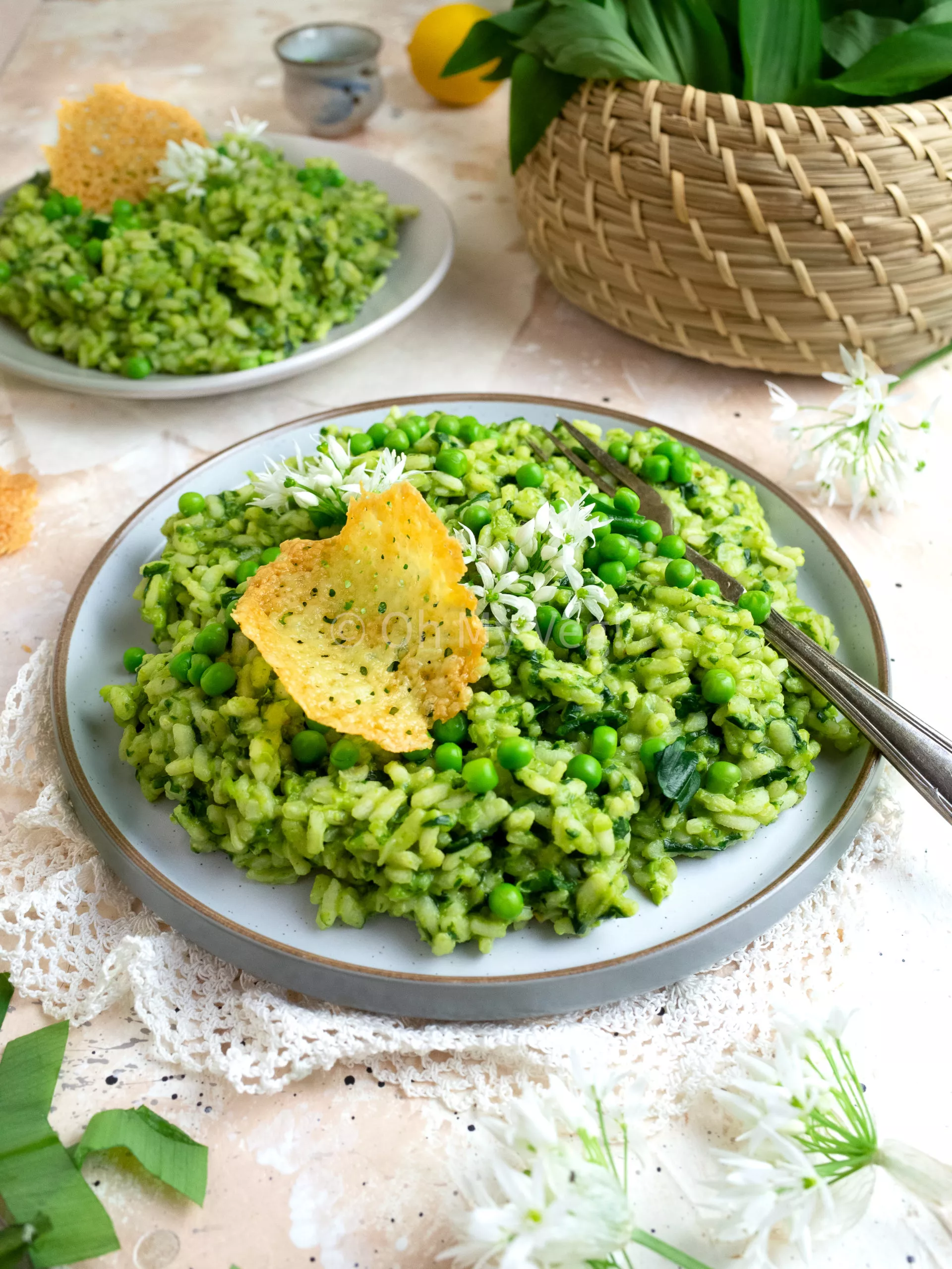 Pea and Wild Garlic Risotto with Cheddar Tuile