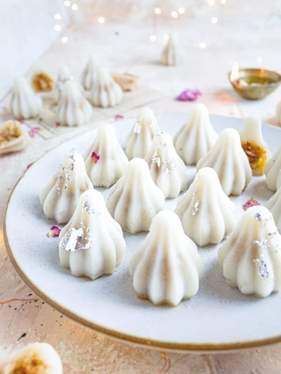 Ukadiche modak on a plate.