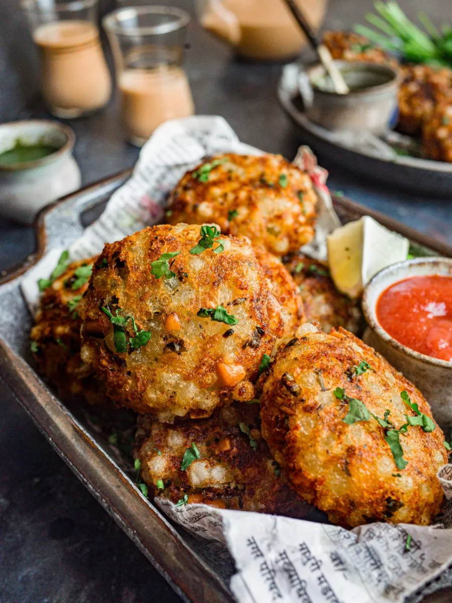 Sabudana vada with ketchup and masala chai