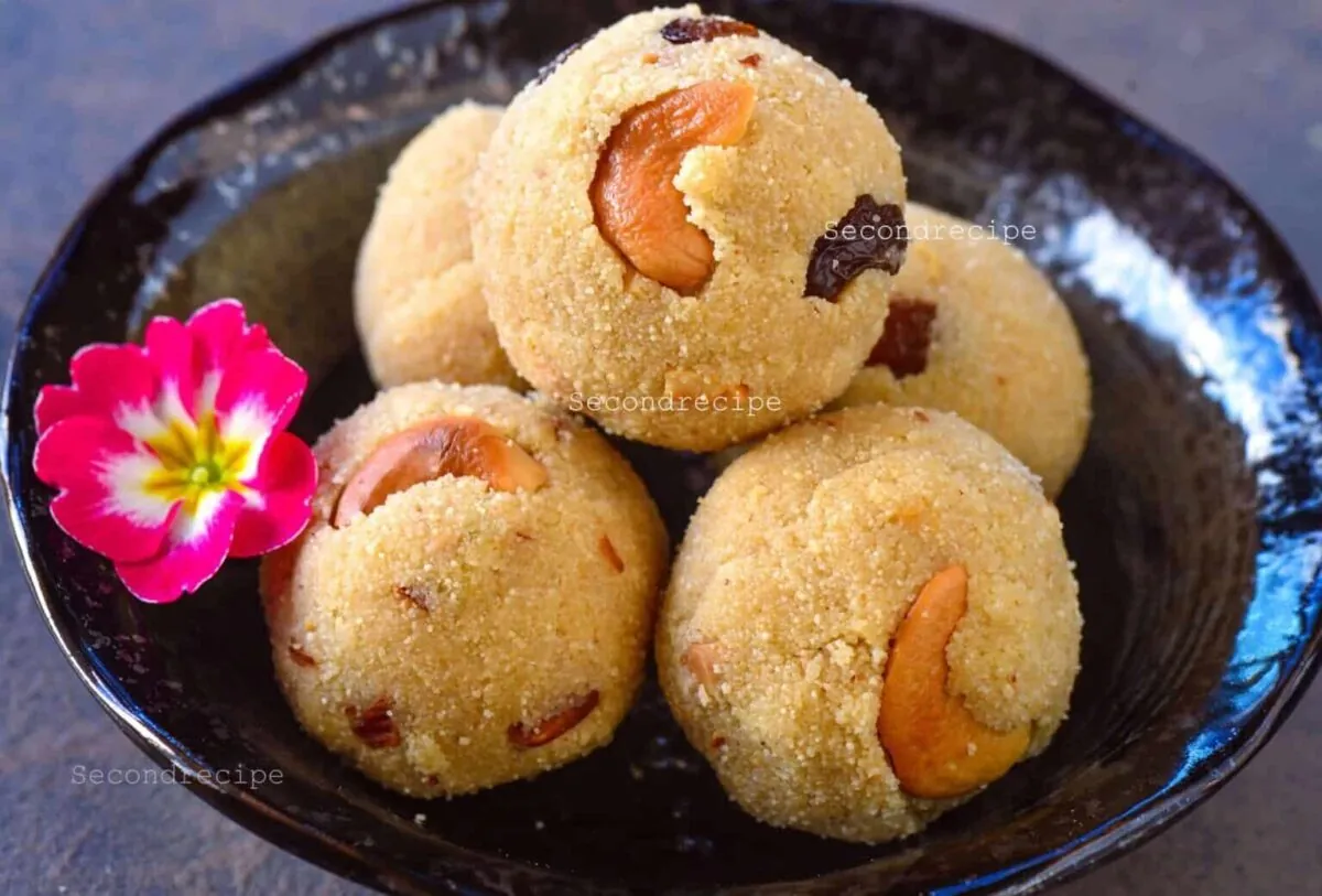 Rava ladoo with cashews.