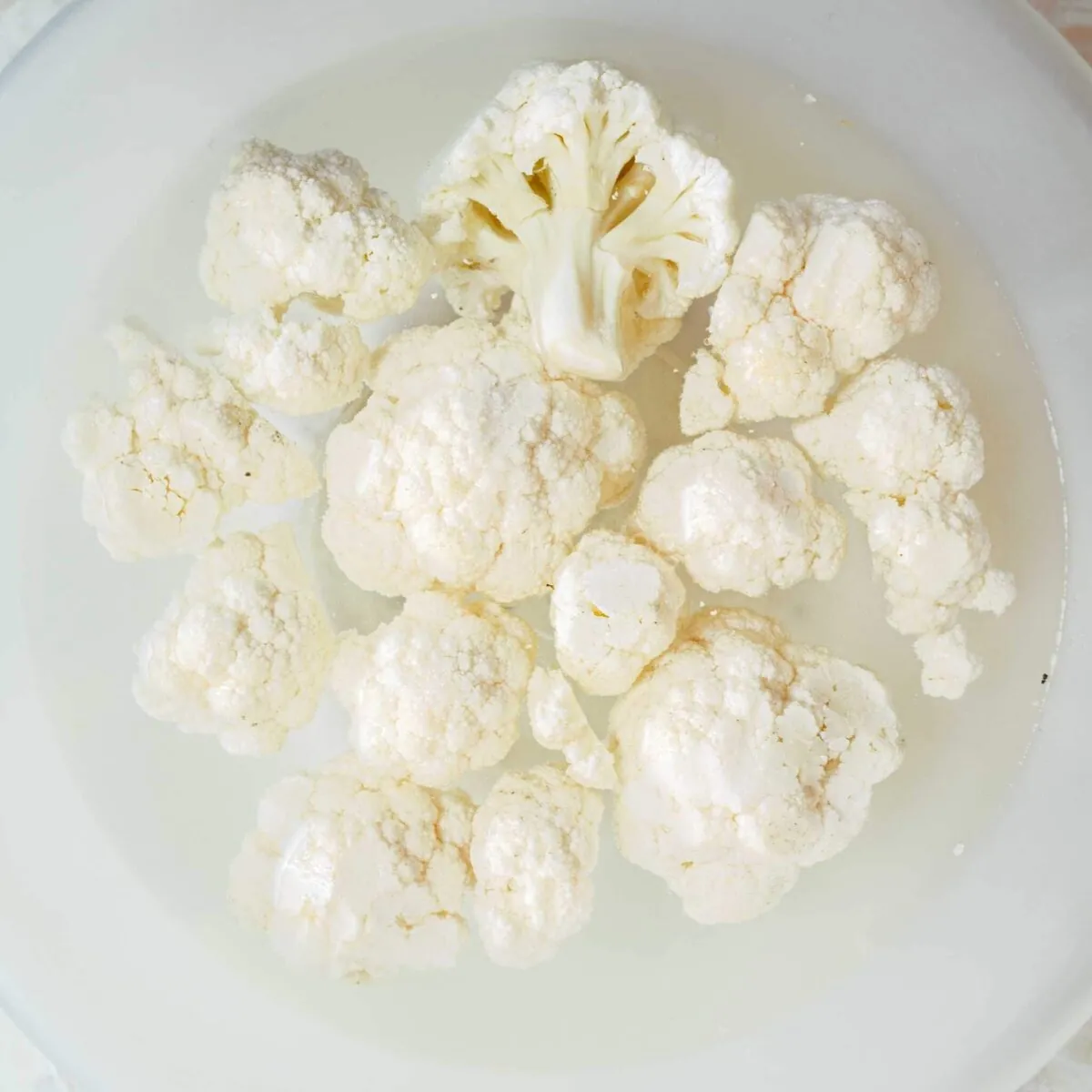 Cauliflower soaking in salted water.