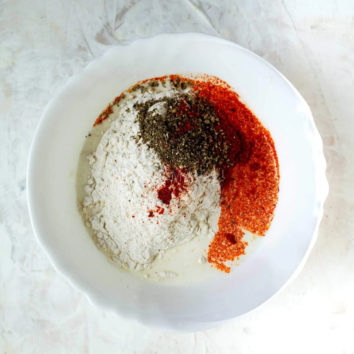 Batter ingredients in a bowl.