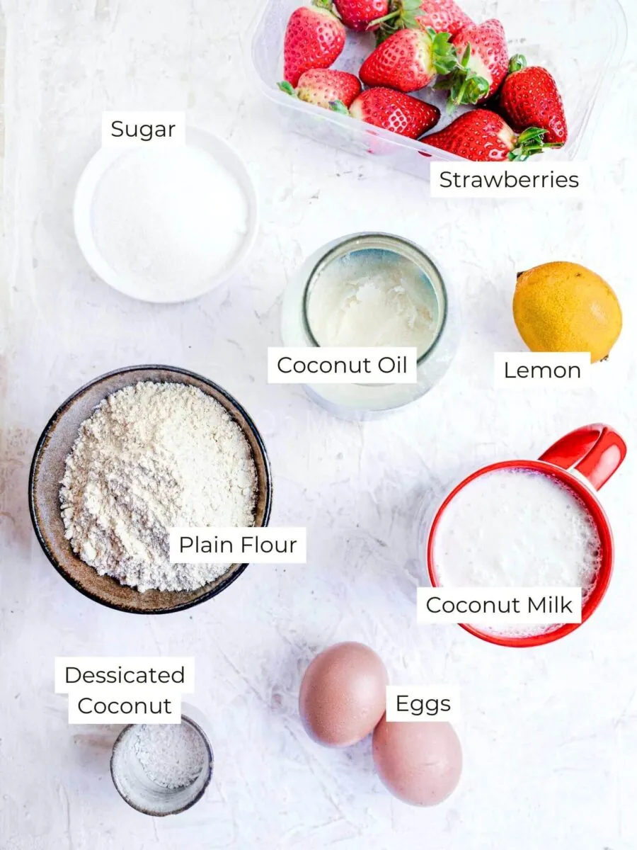 Labelled ingredients for coconut milk crepes.